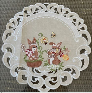 Bunnies on Lite Brown Background 16" Round