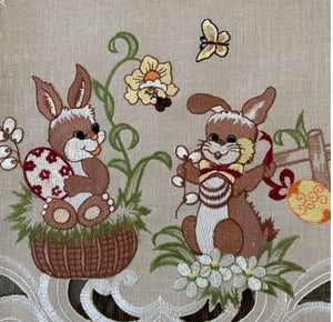 Bunnies on Lite Brown Background 16" Round