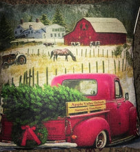 Load image into Gallery viewer, Red Truck carrying home family Christmas Tree Pillow Cover 18&quot; x 18&quot; with zipper closure.  (#36)