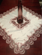 Load image into Gallery viewer, White w/ Mauve Lace Border - Small Square Topper (24&quot; x 24&quot;)