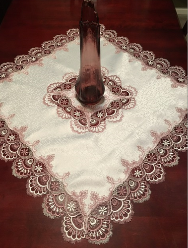 White w/ Mauve Lace Border - Square Topper (33